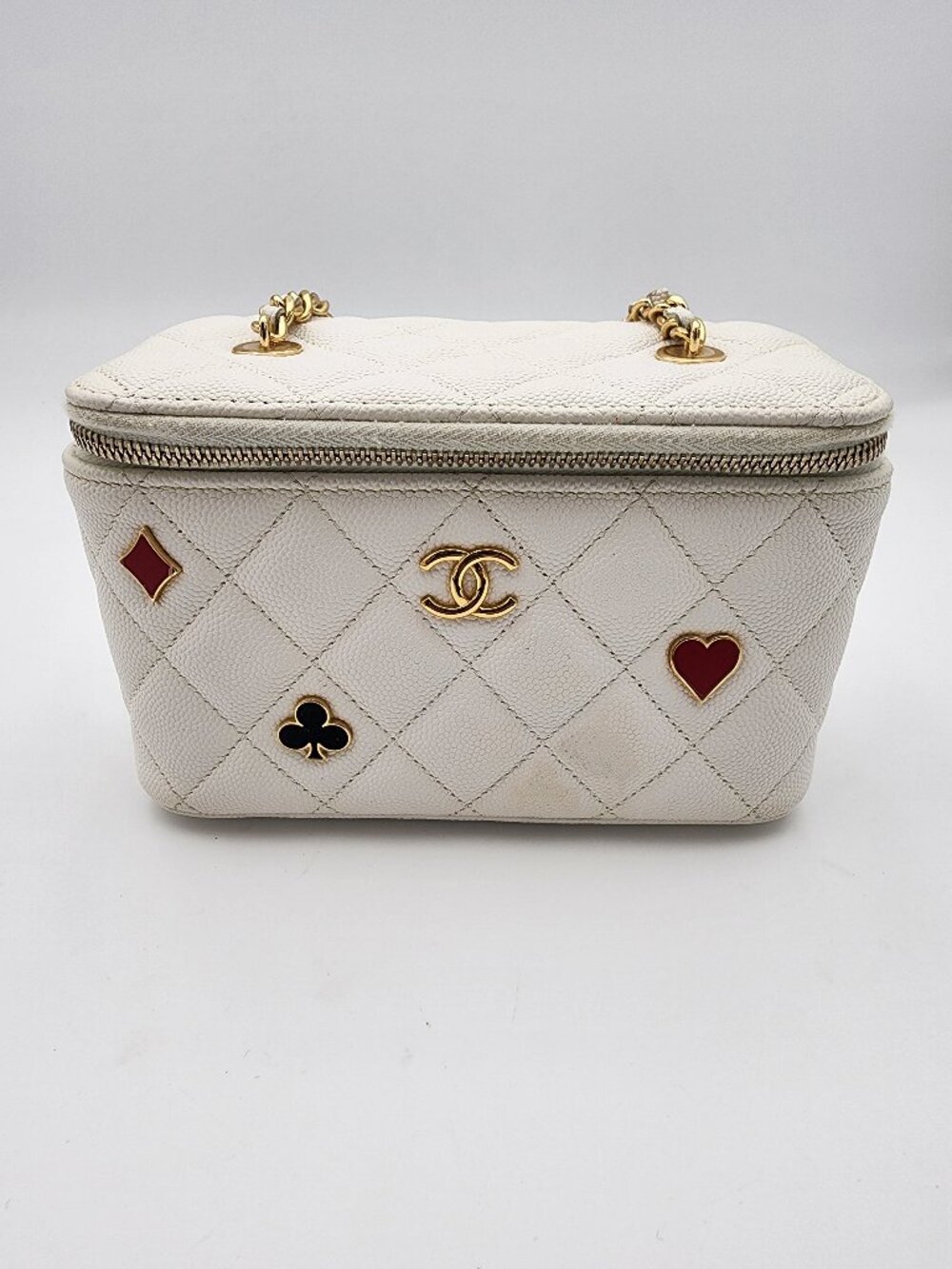 Chanel Coco Casino Vanity Case In White Quilted Caviar Leather